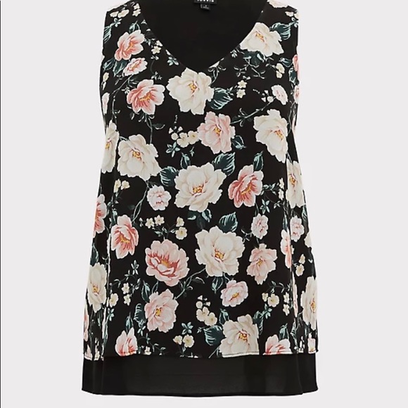 NWOT Black Floral Chiffon Double Layer Tank - Picture 6 of 8